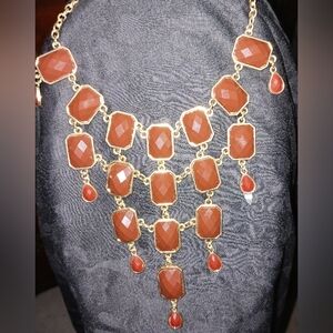 Brown and gold tone statement necklace